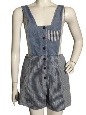 POTTERY Short-alls/Shorts, 11/FL S, Vintage 90s, Stripes, Bib front/Buttons